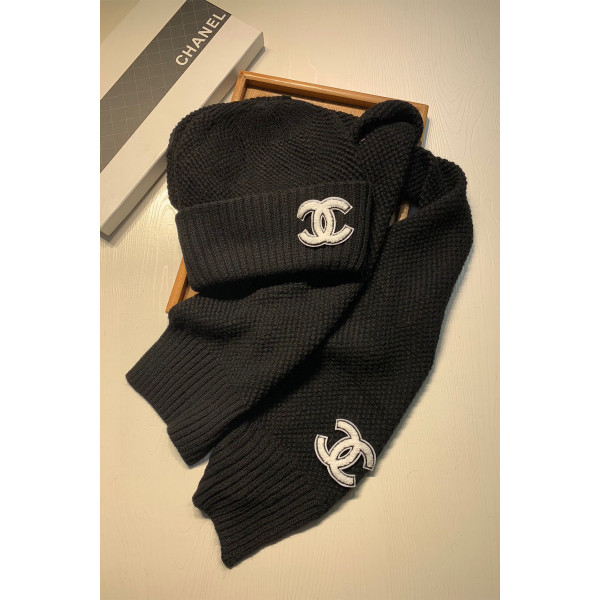 Chanel, Women's Scarf Beanie Set, Black