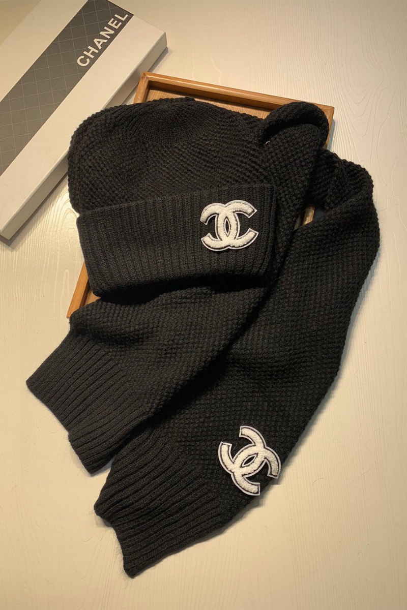 Chanel, Women's Scarf Beanie Set, Black