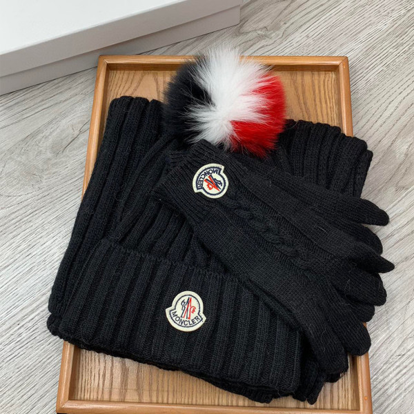 Moncler, Women's Triple Scarve Set, Black