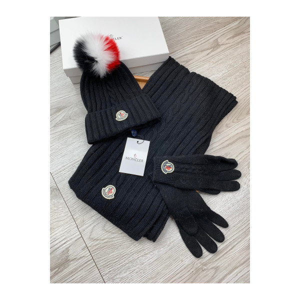 Moncler, Women's Triple Scarve Set, Black