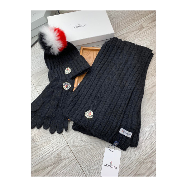 Moncler, Women's Triple Scarve Set, Black