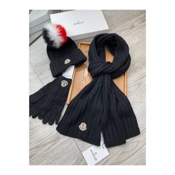 Moncler, Women's Triple Scarve Set, Black
