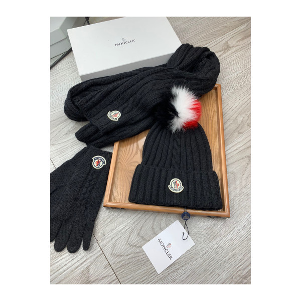 Moncler, Women's Triple Scarve Set, Black