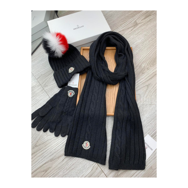 Moncler, Women's Triple Scarve Set, Black