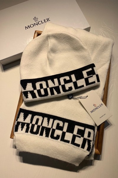 Moncler, Unisex Beanie Set, White