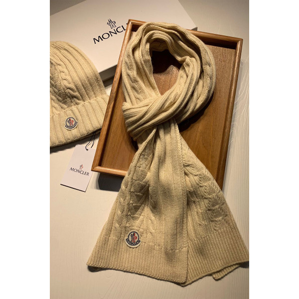 Moncler, Unisex Beanie Set, Beige