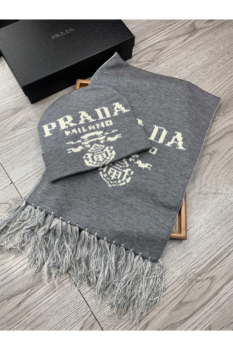 Prada, Women's  Beanie Set, Grey