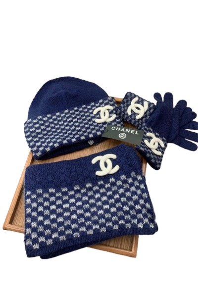 Chanel, Women's Beanie Triple Set, Navy