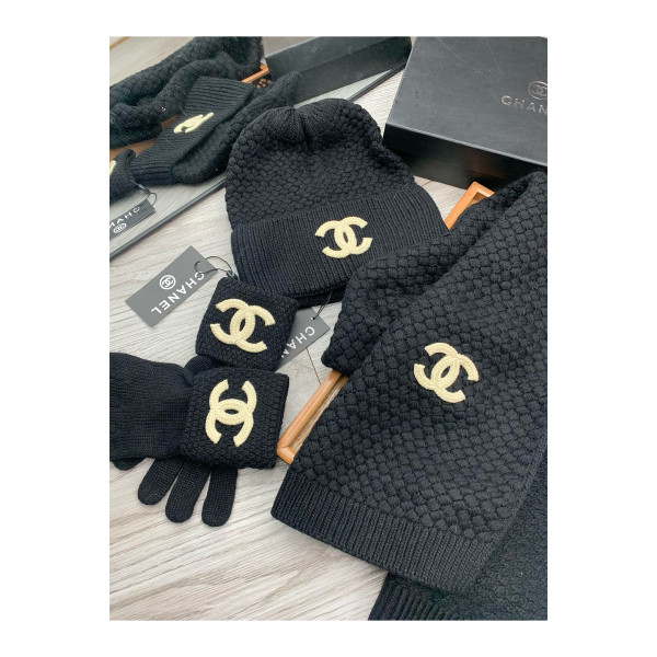 Chanel, Women's Beanie Triple Set, Black