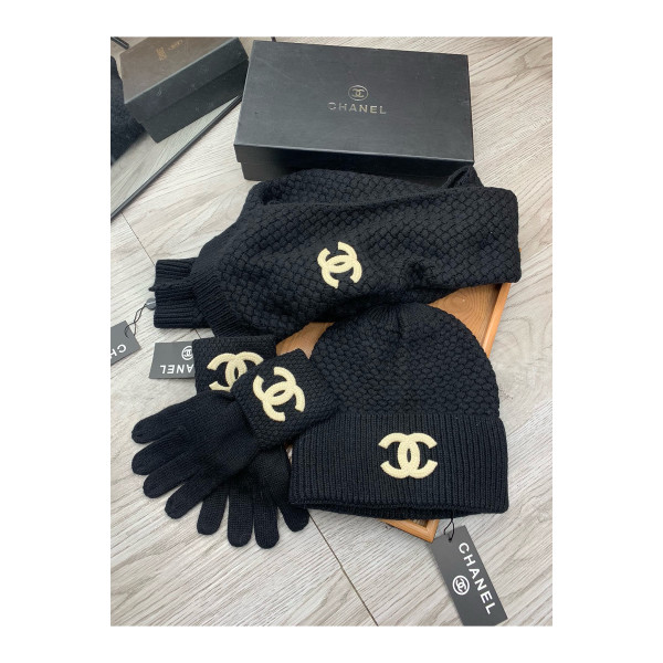 Chanel, Women's Beanie Triple Set, Black
