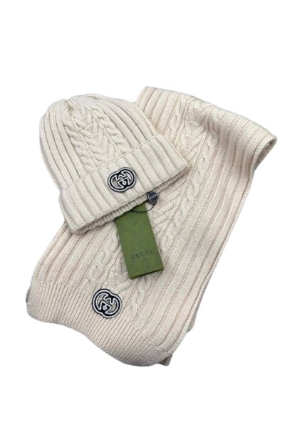 Gucci, Unisex Beanie Set, Creme