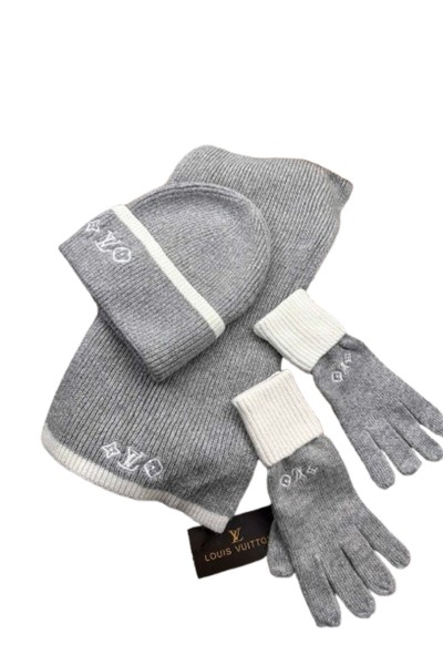 Louis Vuitton, Women's Beanie Triple Set, Grey