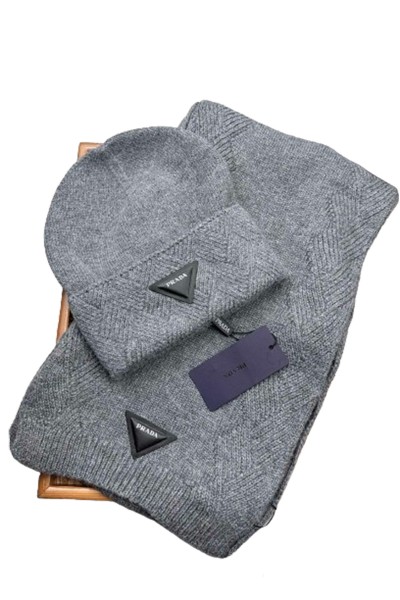 Prada, Women's Beanie Set, Grey