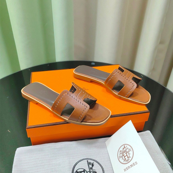 Hermes, Oran, Women's Slipper, Brown