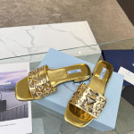 Prada, Embroidered Fabric Slides, Women's Slipper, Gold