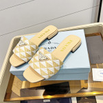Prada, Embroidered Fabric Slides, Women's Slipper, Beige