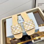 Prada, Embroidered Fabric Slides, Women's Slipper, Beige