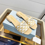 Prada, Embroidered Fabric Slides, Women's Slipper, Beige