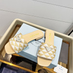 Prada, Embroidered Fabric Slides, Women's Slipper, Beige
