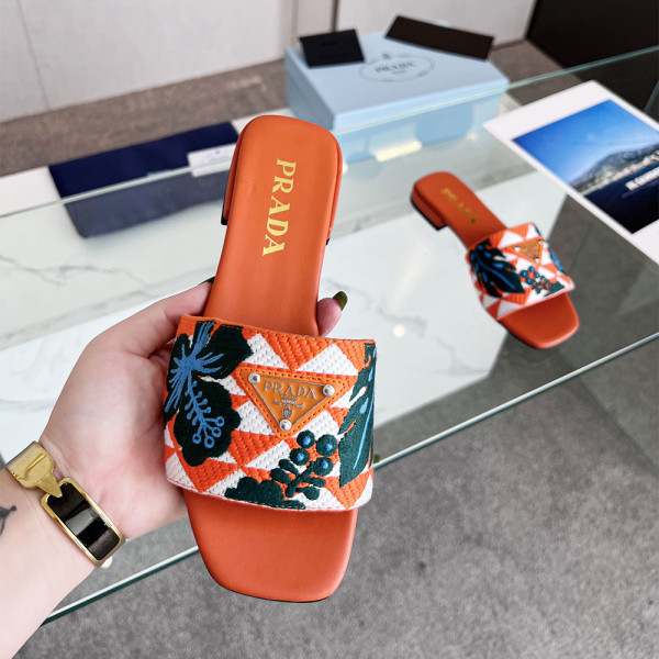 Prada, Embroidered Fabric Slides, Women's Slipper, Colorful