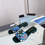 Prada, Embroidered Fabric Slides, Women's Slipper, Blue
