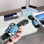 Prada, Embroidered Fabric Slides, Women's Slipper, Blue