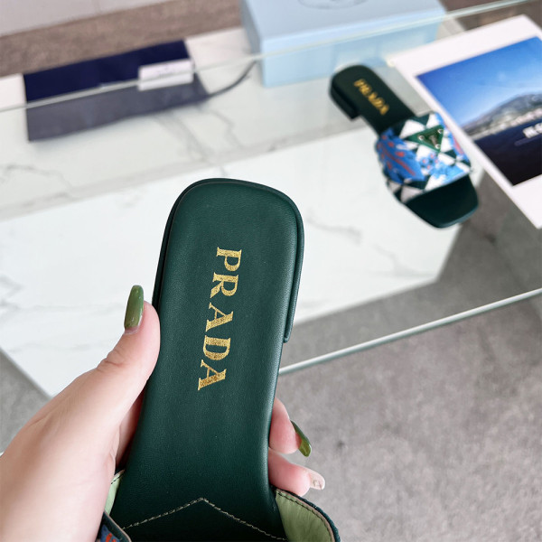 Prada, Embroidered Fabric Slides, Women's Slipper, Blue