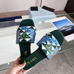 Prada, Embroidered Fabric Slides, Women's Slipper, Blue