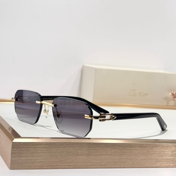 Cartier, Geometric, Unisex Sunglasses, Gold Grey