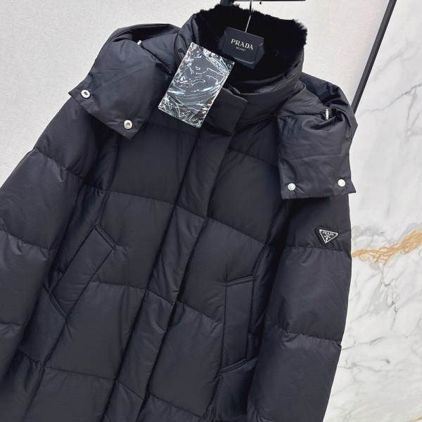 Prada, Re-Nylon Long Hooded Puffer, Women Jacket