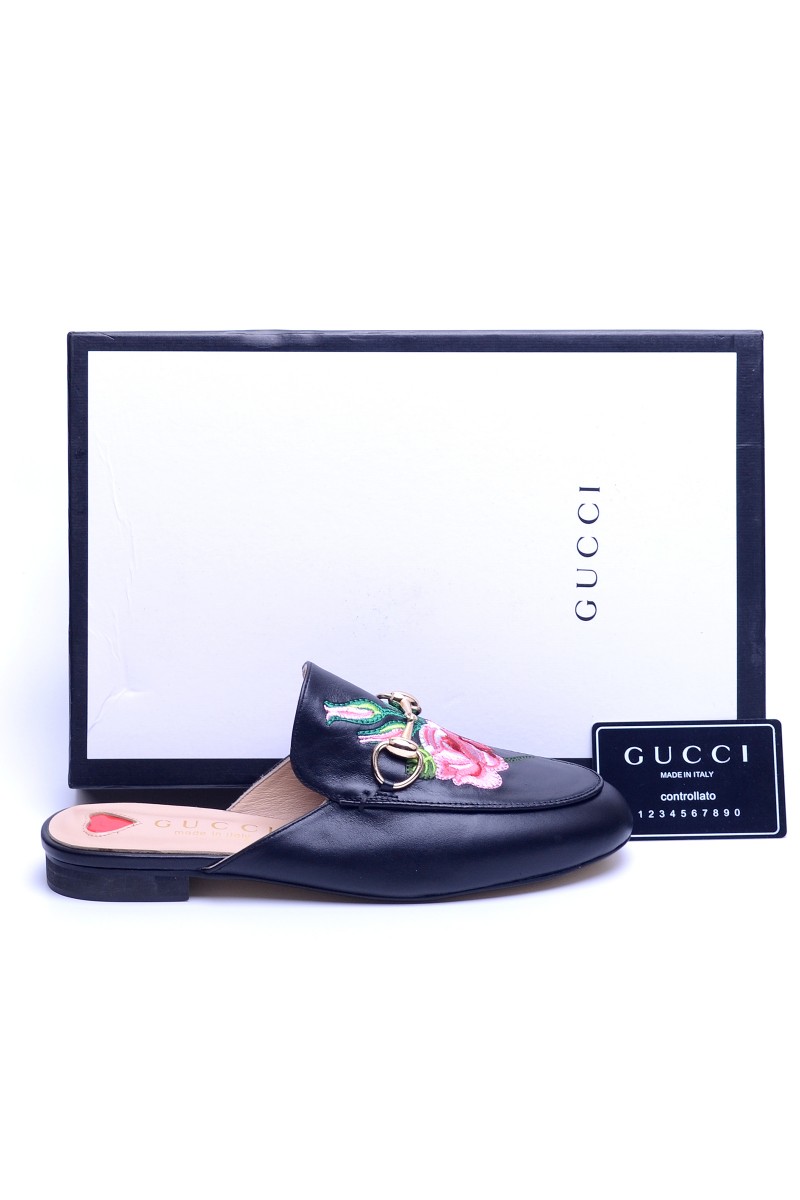 Gucci, Dames Slippers, Zwart Flower