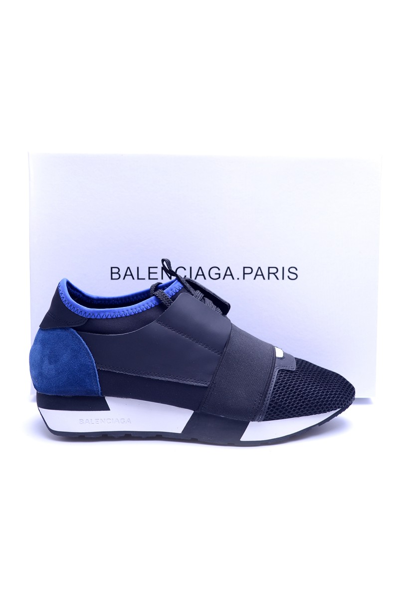 Balenciaga, Race Runner, Dames Sneakers, Zwart Blauw