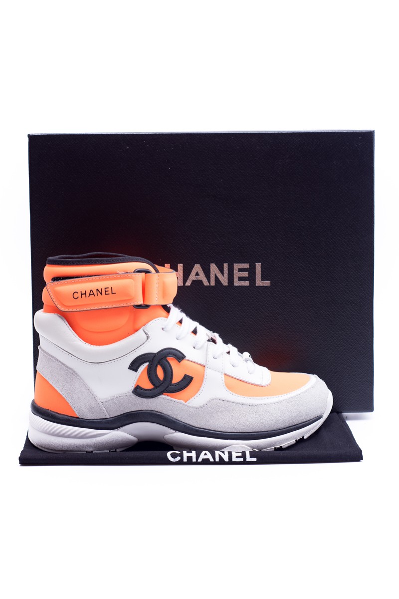 Chanel, Women Sneakers, Orange High Top