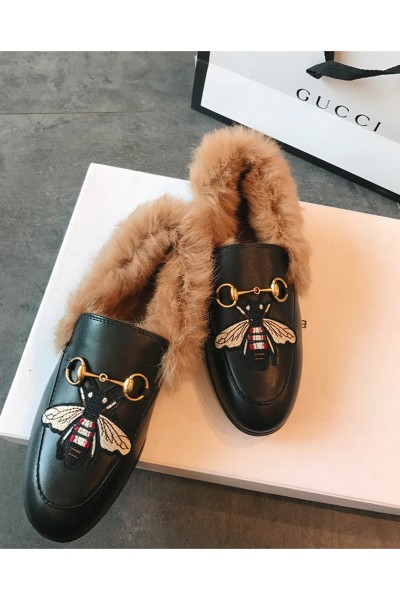 Gucci, Women's Loafer, With Fur,  Black