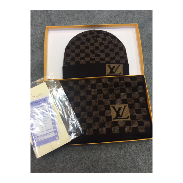 Louis Vuitton, Unisex Scarf Hat Set, Brown