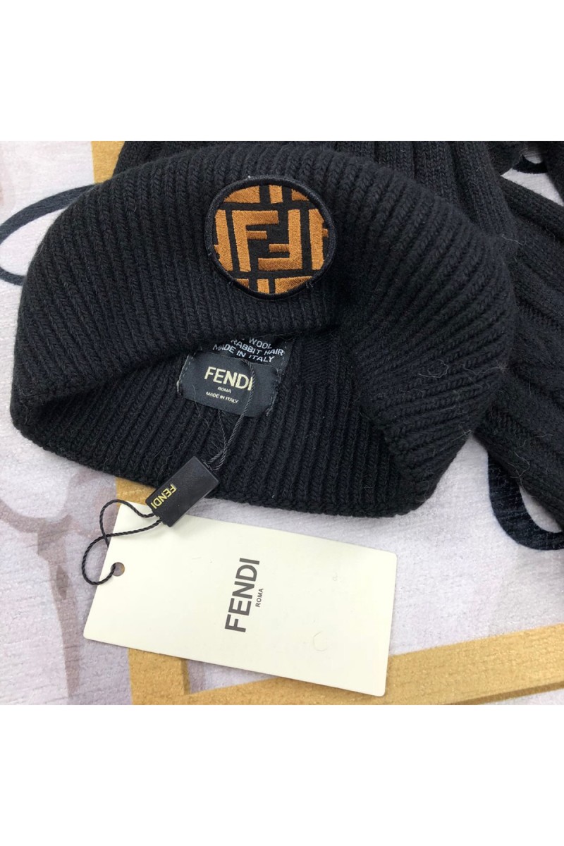 Fendi, Unisex Scarf Hat Set, Black