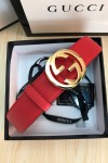 Gucci, Unisex Belt, Gold Buckle, Red
