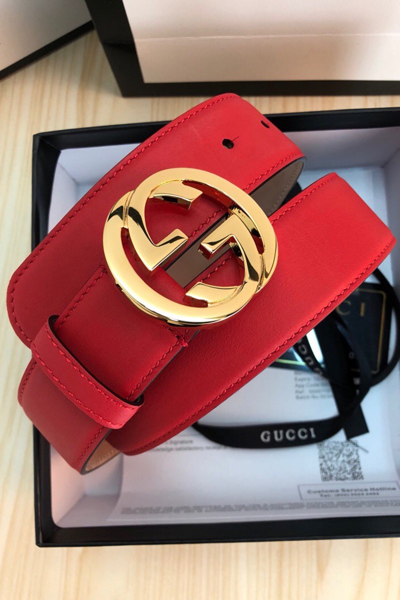 Gucci, Unisex Belt, Gold Buckle, Red