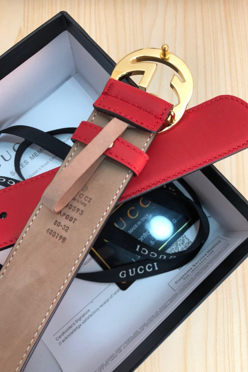 Gucci, Unisex Belt, Gold Buckle, Red