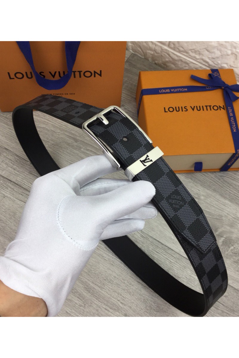 Louis Vuitton, Men's Belt, Silver Buckle, Navy