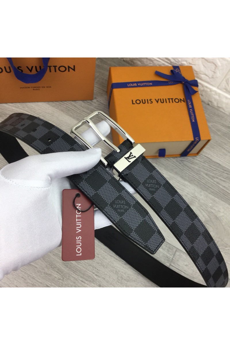 Louis Vuitton, Men's Belt, Silver Buckle, Navy