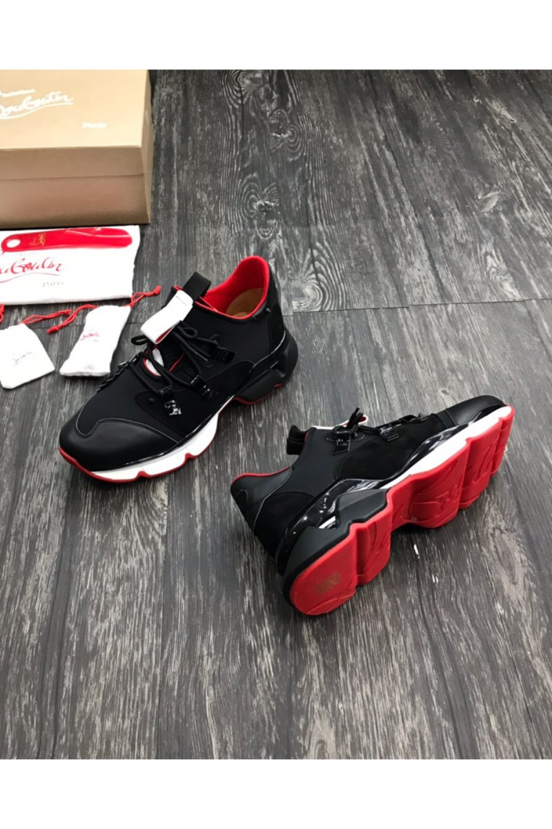 Christian Louboutin, Men's Red Runner Donna Flat Sneaker, Black