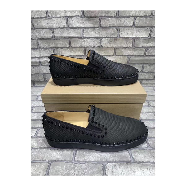 Christian Louboutin, Men's Pik Boat Patent Loubiskull Loafer, Black