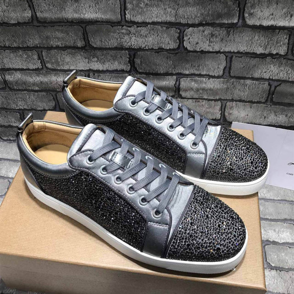 Christian Louboutin, Women's Louis Junior Strass Suede Trainers Sneaker, Grey