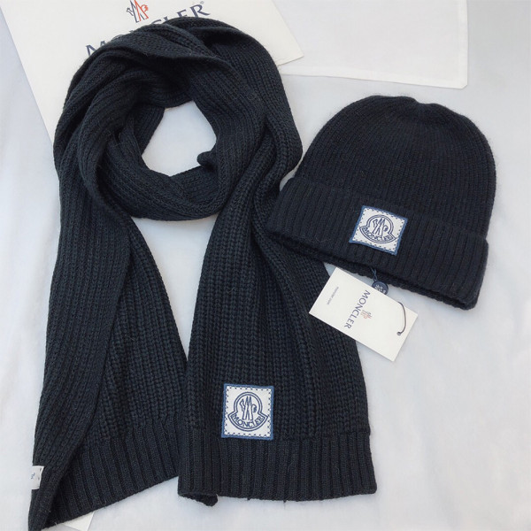 Moncler, Unisex Beanie Set, Black