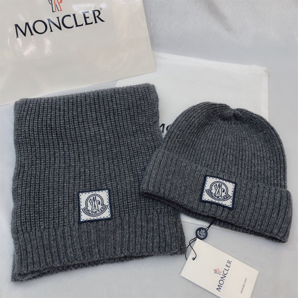 Moncler, Unisex Beanie Set, Grey