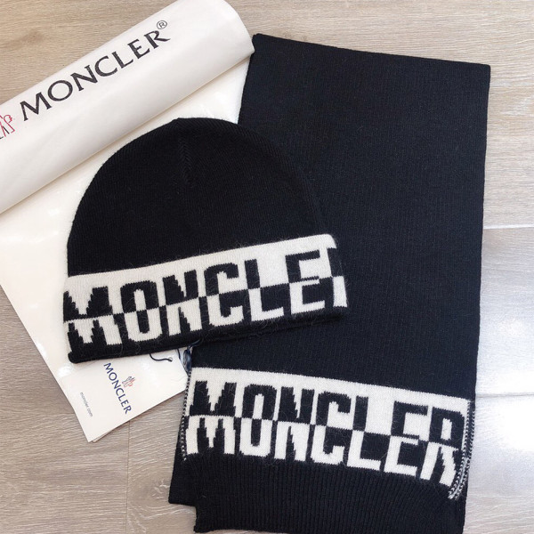 Moncler, Unisex Beanie Set, Black