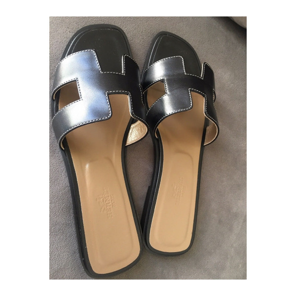 Hermes, Women's Oran Slipper, Black