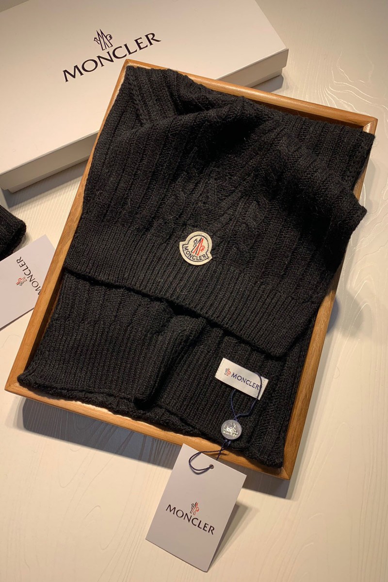 Moncler, Unisex Scarf Hat Set, Black