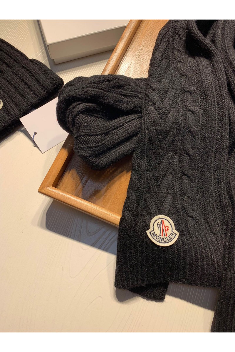 Moncler, Unisex Scarf Hat Set, Black